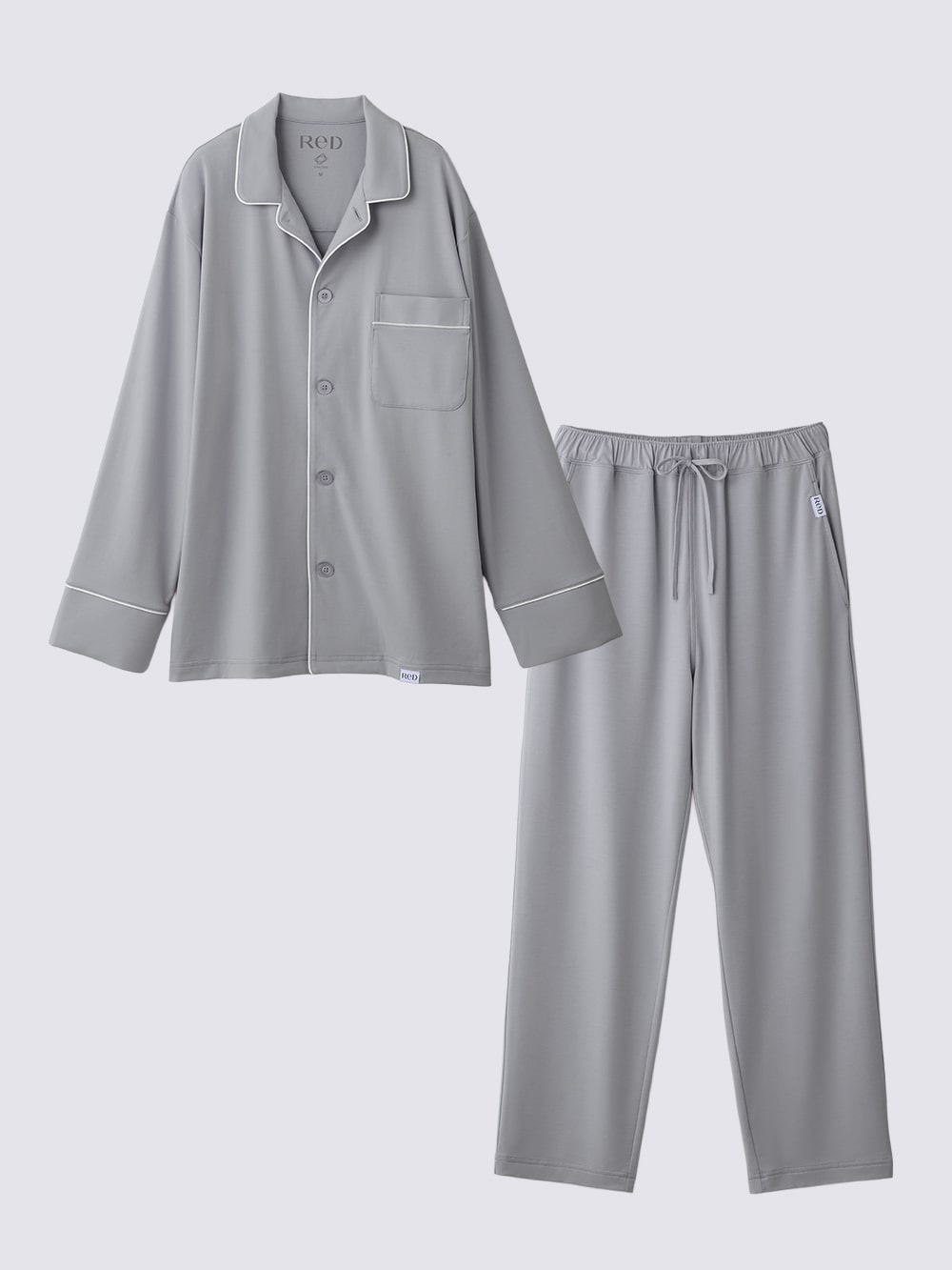ReD ぐっすりパジャマ ベーシック 前開き長袖&ロングパンツ上下セット ライトグレー L