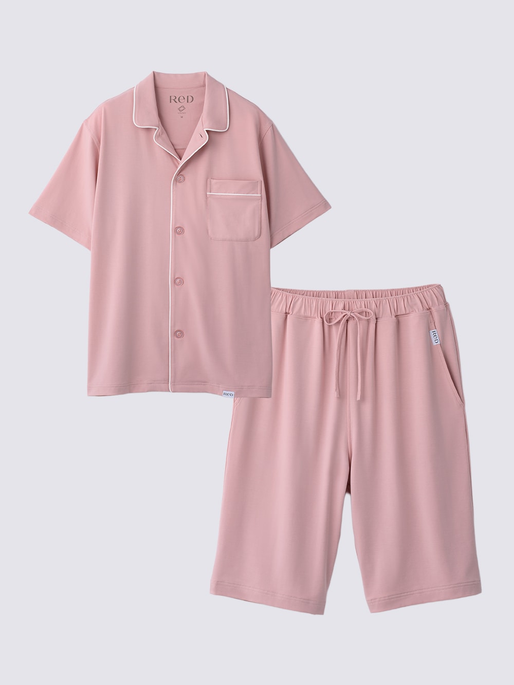 ReD ぐっすりパジャマ ベーシック 前開き半袖&ハーフパンツ上下セット ピンク L
