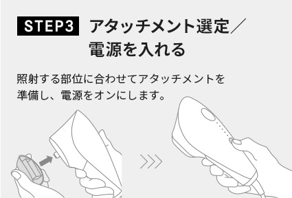 基本の使い方 SETP3 アタッチメント選定／電源を入れる