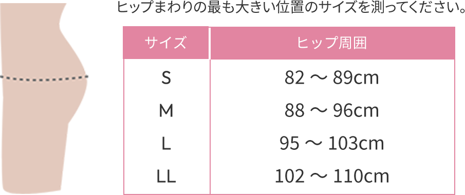 ヒップまわりの最も大きい位置のサイズを測ってください。